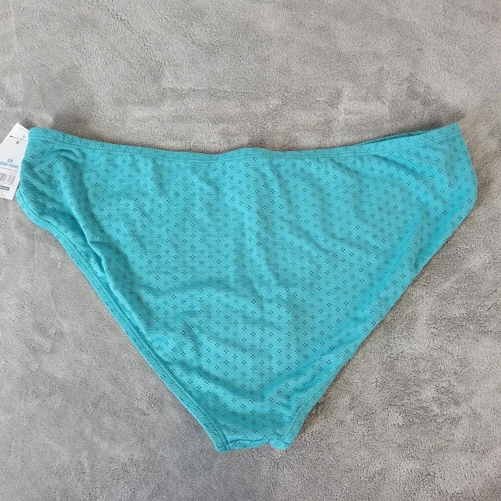 Time and Tru 2X Blue Eyelet Bikini Bottom Swimwear 20W 22W Lined Plus BLU103E